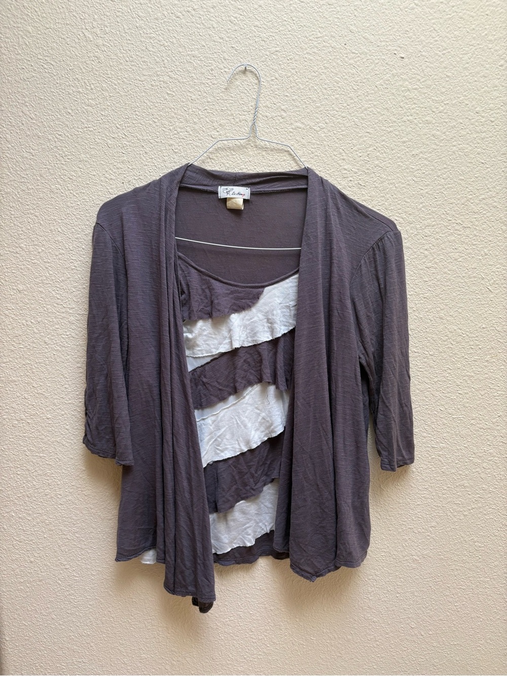 Rafaella Taupe Open-Front Cardigan with White Layered Inset